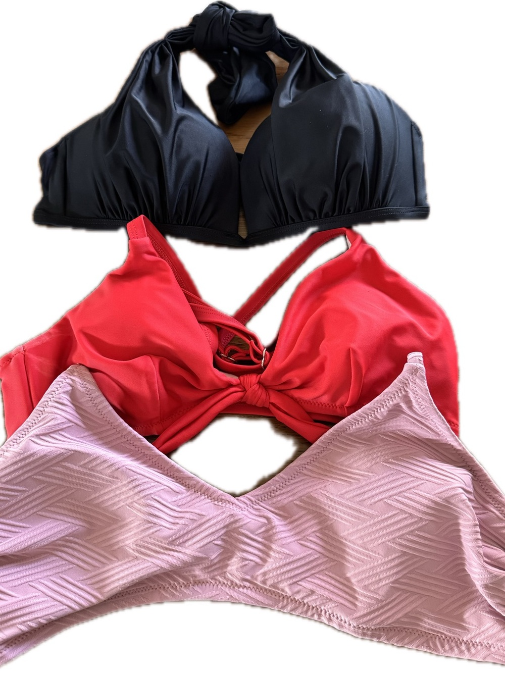 Women’s 3 Swim Suit Tops - Black, Red & Light Pink - Medium 34 B/C